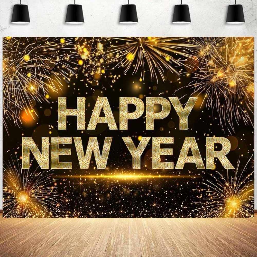 Gold and Black Happy New Year Backdrop